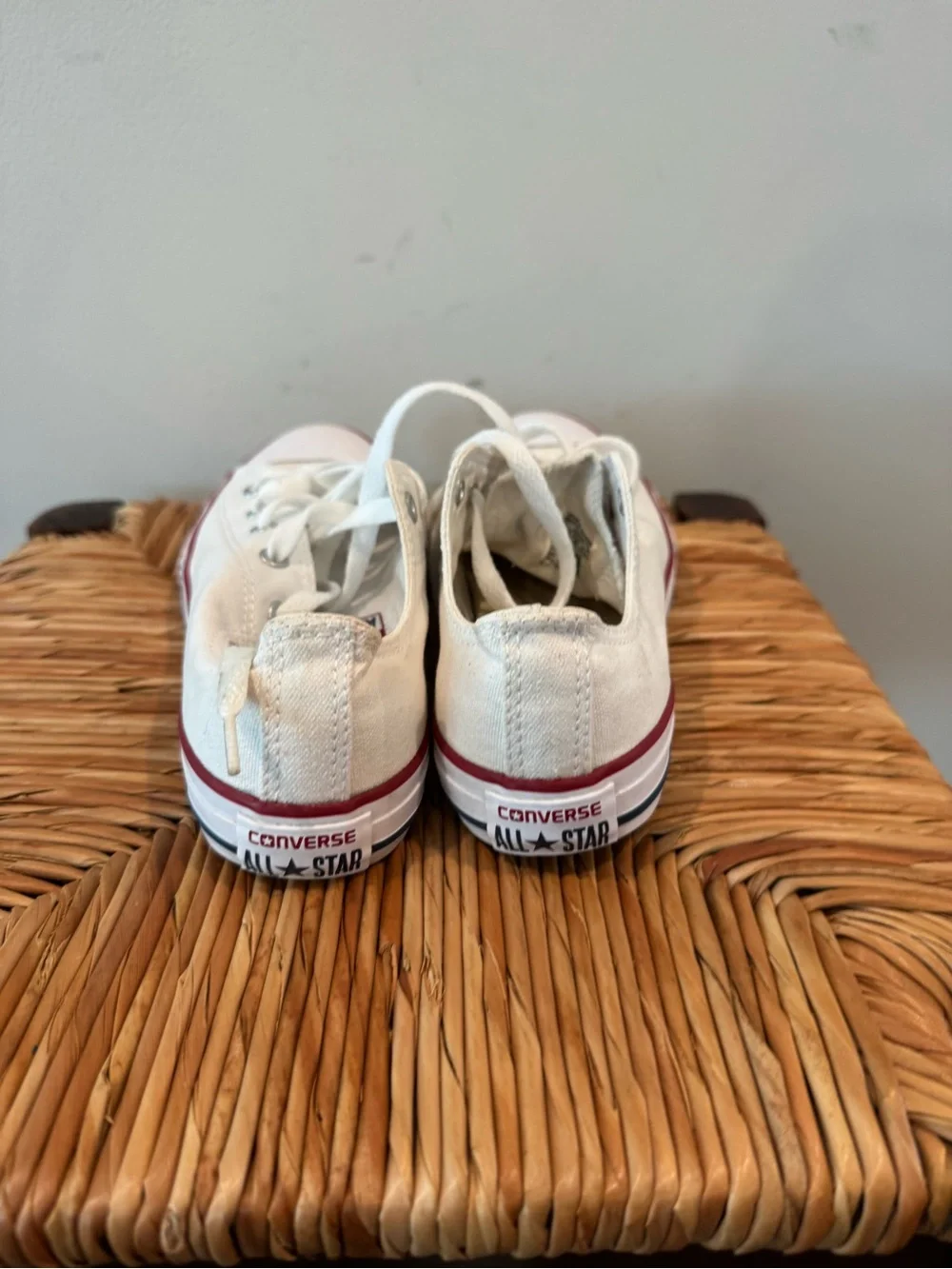 Kids Low-Top White Canvas Sneakers with Red Stripe Accent size 3